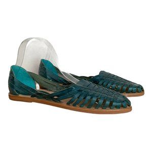 Vintage 80’s Teal Leather Huarache Sandals Sz 10